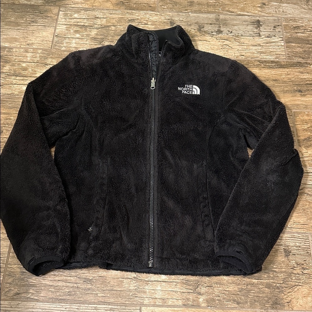 North Face Womens Jacket XS Black Fleece Fuzzy Long Sleeve Logo Full Zip